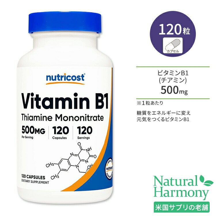 ニュートリコスト ビタミンB1 (チアミン) カプセル 500mg 120粒 Nutricost Vitamin B1 水溶性ビタミン ビタミンB群