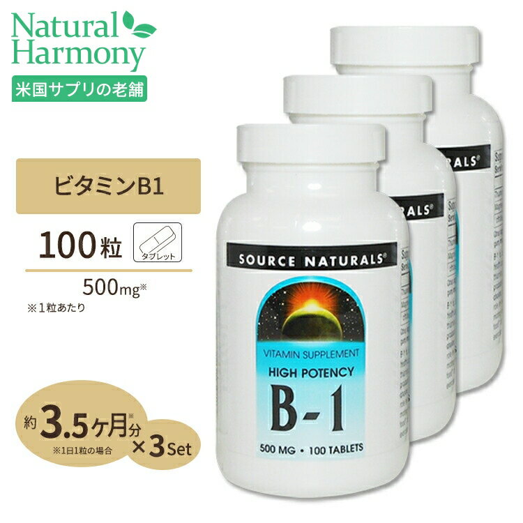 [3個セット] ソースナチュラルズ B-1 (マグネシウム配合) 500mg 100粒 Source Naturals B-1 High Potency 500mg 100T…