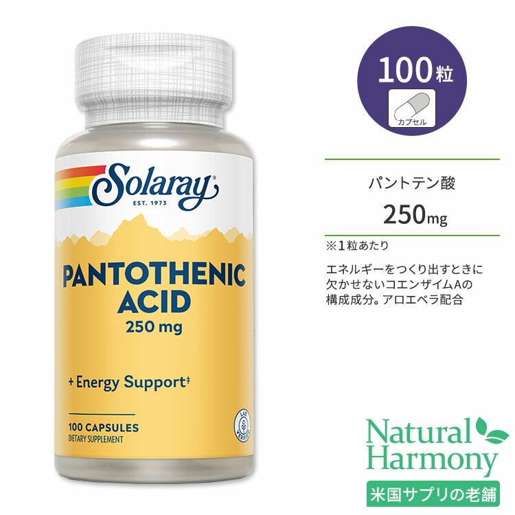 ソラレー パントテン酸 アロエベラ配合 250mg カプセル 100粒 Solaray Pantothenic Acid ビタミンB5 水..