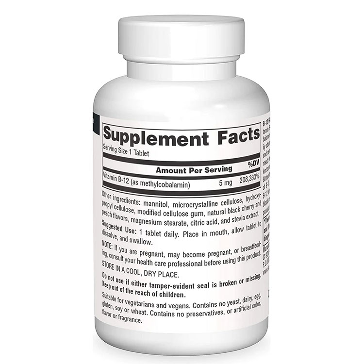 [内側から健康な体づくりをサポート]ソースナチュラルズ ビタミンB12 (メチルコバラミン) ファストメルト 5mg 30粒 タブレット Source Naturals Methyl Cobalamin Vitamin B-12 Fast Melt サプリメント 健康維持 栄養補助 生活習慣【お取り寄せ商品】【合わせて買いたい】
