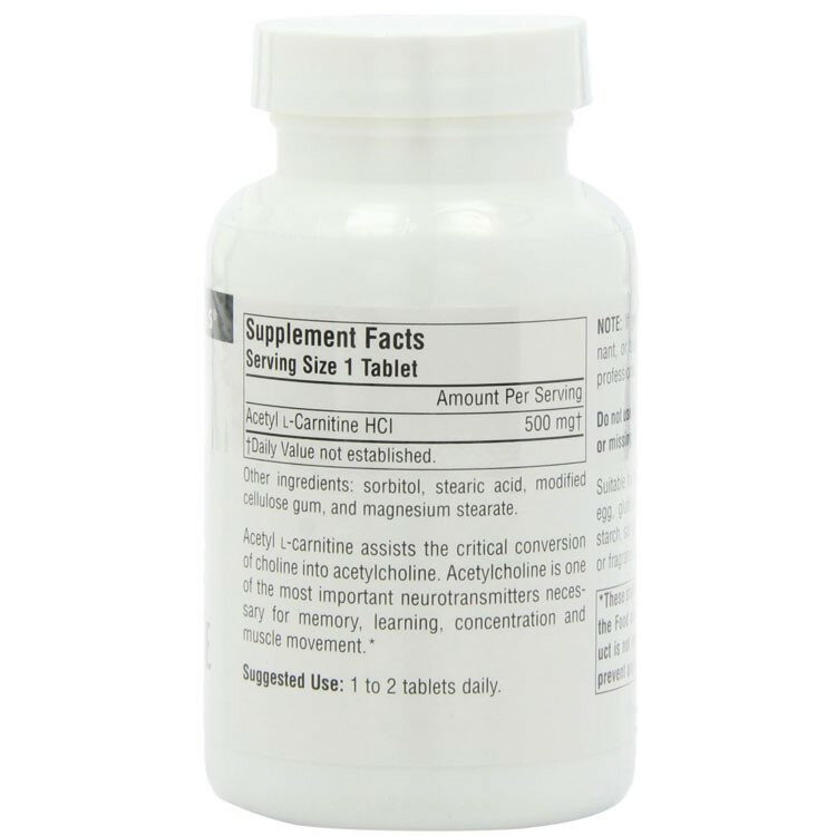 ソースナチュラルズ アセチル L-カルニチン 500mg 120粒 タブレット Source Natura...