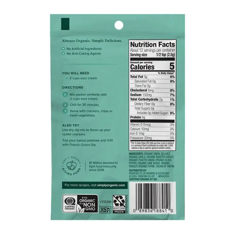 【ポイントUP★18日-30日】シンプリーオーガニック フレンチオニオン ディップミックス 31g Simply Organic French Onion Dip Mix 1.10 oz. 【お取り寄せ商品】 harmony-10063086 米国サプリ直販のNatural Harmony サンプル画像2