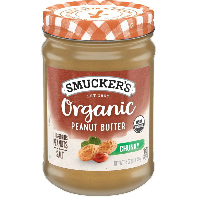 スマッカーズ オーガニック ナチュラル チャンキーピーナッツバター 454g Smucker's Organic Natural Chunky Peanut Butter, 16 oz 【お取り寄せ商品】