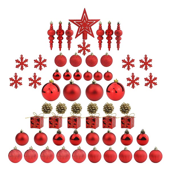 60個入り！クリスマスボール バラエティセット Sunnyglade 60ct Red Christmas Tree Ball Ornaments Set Shatterproof Christmas Bling-Bling Hanging Decoration with Hand-held Gift Package for Xmas Tree Holiday Wedding Party (Red) [海外直送] アメリカ版 米国