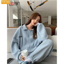 セットアップ レディース スウェット ジャージ 上下2点セット 秋服 大きいサイズ 長袖 無地 原宿系 ロングパンツ ゆったり カジュアル 体型カバー 部屋着