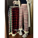 ムートンパンツ レディース ワイドパンツ 厚手 チェック柄 ロングパンツ 裏ボア カジュアルパンツ 冬 裏ボアパンツ ゆったり 暖かい チェック柄パンツ
