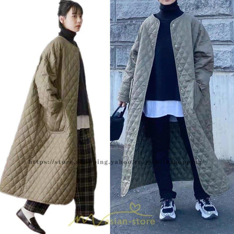 キルティングコート ダウンコート ロングコート ノーカラー 長袖アウター 中綿コート アウター 防寒 防風 30代40代50代 ポケット 秋冬..
