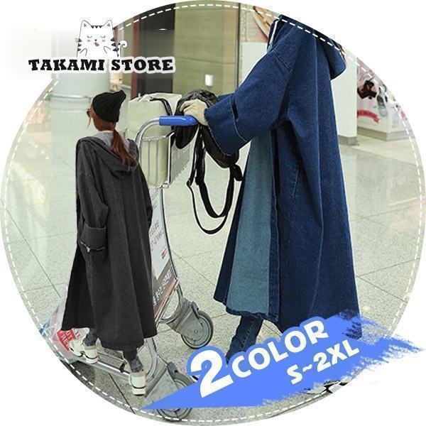 デニム コート レディース ロングコート チェスターコート フード付き 大きいサイズ カジュアル 秋 春 大人 上品　ゆったり