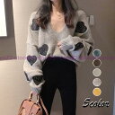 ニットセーター レディース 秋冬 40代 長袖トップス ハート柄セーター vネックニットトップス ドルマンスリーブ ゆったりセーター 韓国風 大人可愛い オシャレ