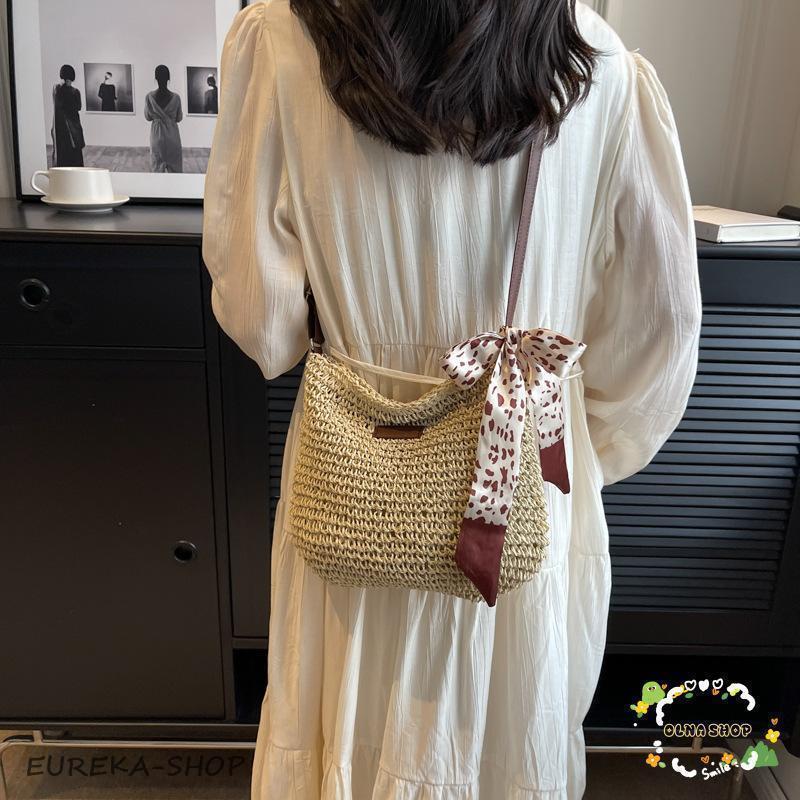 カゴバッグ ショルダーバッグ トートバック レディース 手提げ 麦わらバッグ 草編みバッグ 夏 かわいい おしゃれ 軽量 新品 夏祭り 旅行 新品