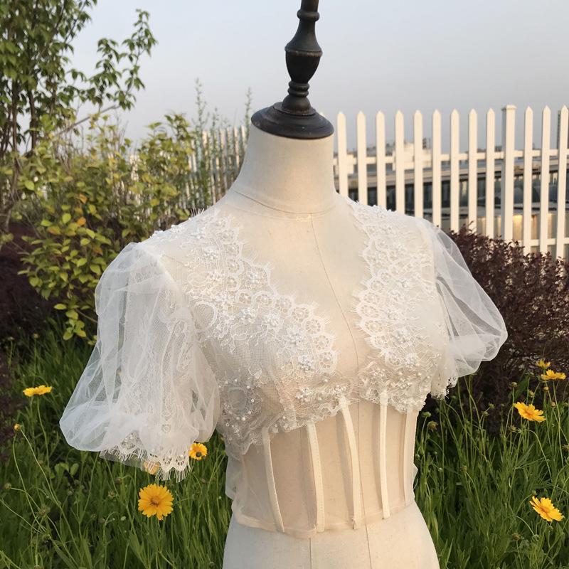 ドレスアレンジ ウェディングボレロ ウエディングボレロ 半袖 パフスリーブ ラウンドネック 花嫁 結婚式 二次会 披露宴 お色直し 前撮り オフホワイト