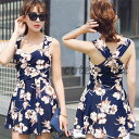 水着レディース 体型カバー 水着 ワンピース型 ドット柄 花柄 ショートパンツサロペット水着 バンドゥ 水着 韓国風 40代 可愛い スイムウェア ママ水着