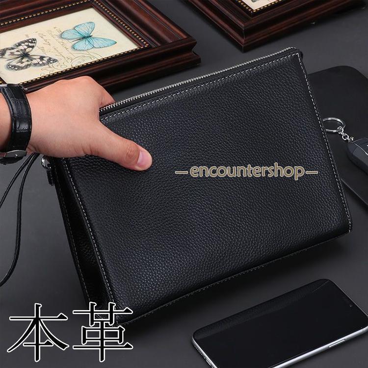 本革 メンズクラッチバッグ■素材：レザー■カラー：ブラック■サイズ：横幅25.5cm×マチ幅6cm×縦幅18.5cm■原産地：中国