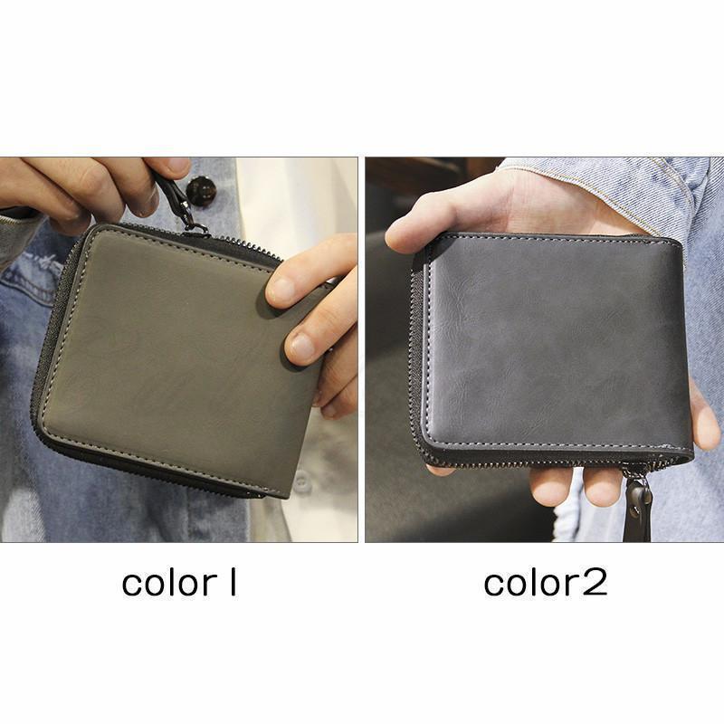 財布 二つ折り財布 カード収納 ウォレット ファスナー付き ユニセックス 大容量 多機能 軽量 通勤 通学 カジュアル シンプル 男女兼用 アウトドア 2