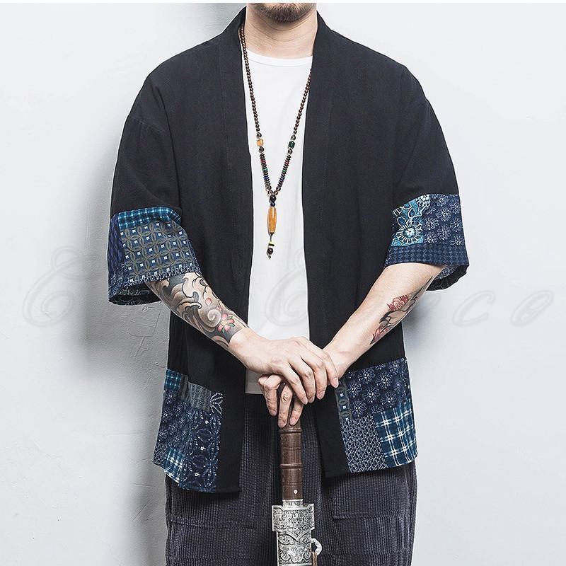 羽織 着物カーディガン メンズ アウター 開襟シャツ 七分袖 和風 トップス カジュアル 大きいサイズ ゆったり 花火大会 夏祭り きれいめ おしゃれ