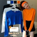 Tシャツ レディース カットソー 無地 丸首 長袖 ショート丈 トップス カジュアル ハイウエスト へそ出し 着痩せ 秋用 きれいめ おしゃれ