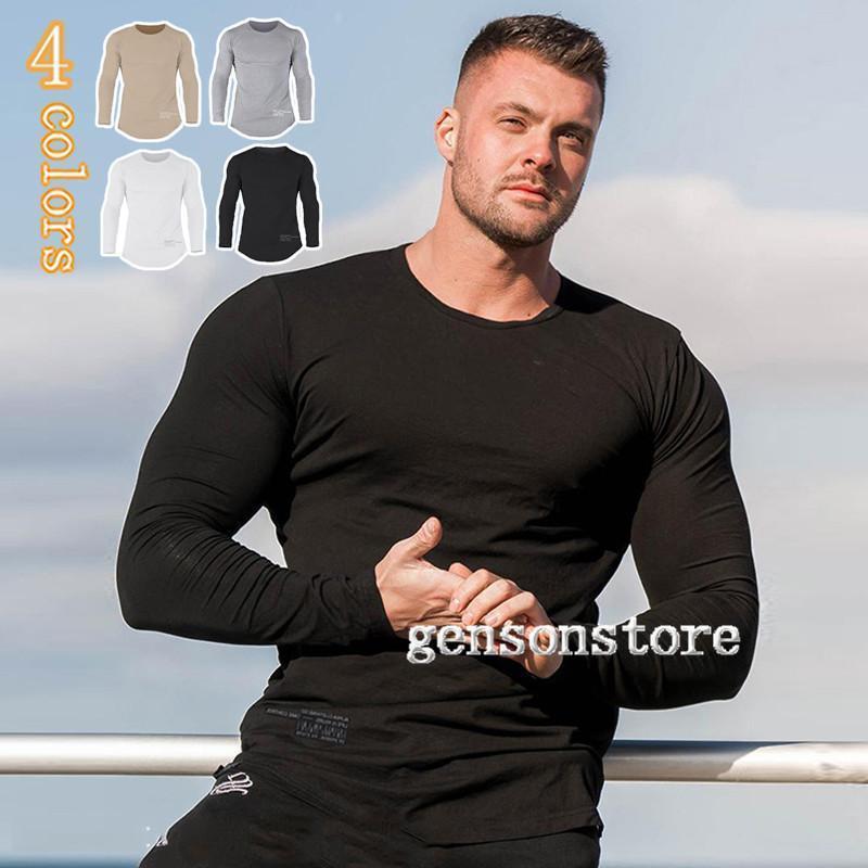Tシャツ メンズ スポーツウェア トップス カジュアル ラウンドネック ロングスリーブ トップス スリム ..