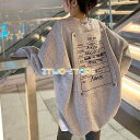 レディース トレーナー ゆったり 秋冬 スウェット カットソー 長袖 プルオーバー ラウンドネック チュニック丈 ロゴ ボックスシルエット ドルマンスリーブ フ...