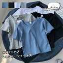 半袖Tシャツ レディース カットソー 無地 Vネック ショート丈 プルオーバー トップス カジュアル 着回し 着痩せ 脚長効果 シンプル 夏服 おしゃれ