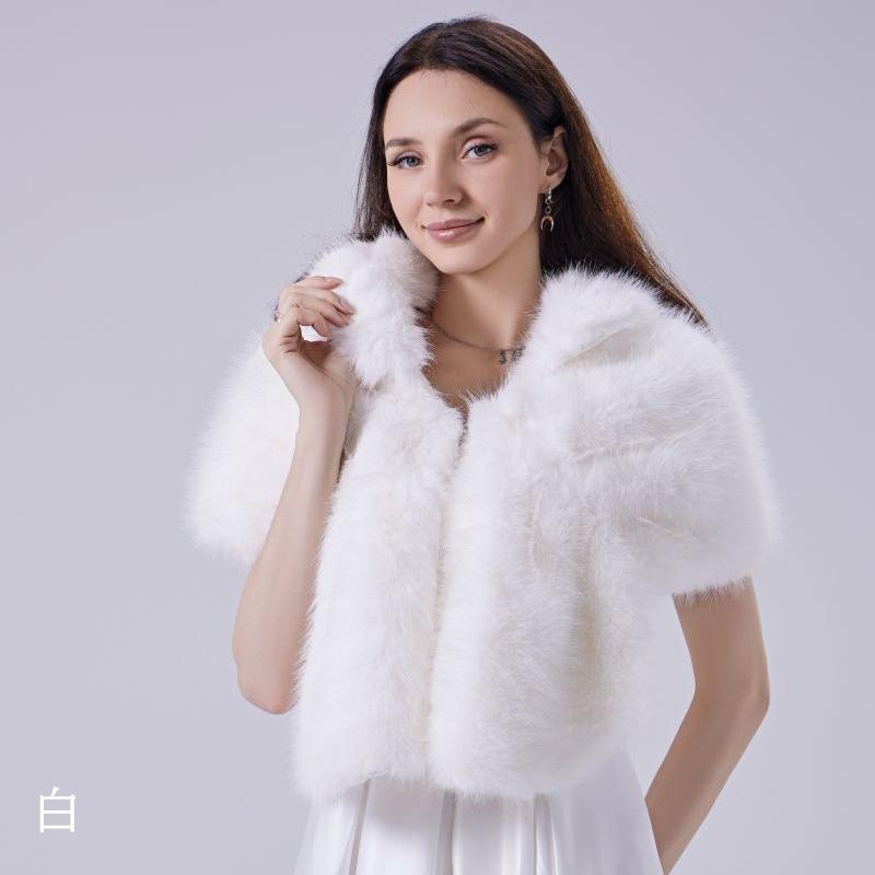 ウェディングショール ウエディングショール ファーショール ショール 大判 着物 和服 浴衣 羽織 振袖 和装 パーティーショール ファー ケープ ボレロ 2