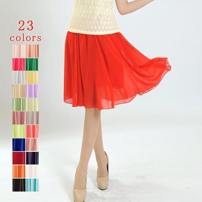 フレアスカート シフォンスカート ひざ丈 ミモレスカート ショート丈 ウエストゴム 無地 カジュアル 旅行 リゾート 夏新作