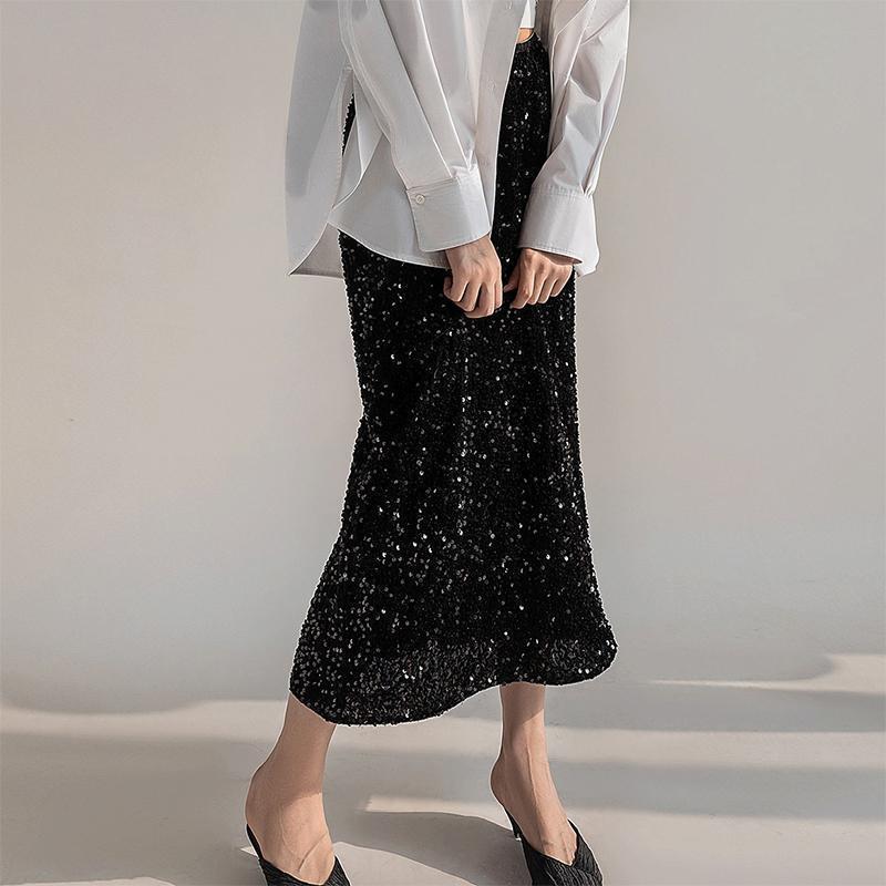 ロングスカート ストレート ボトムス ファッション スパンコール レディース タイトスカート マキシ丈 ..