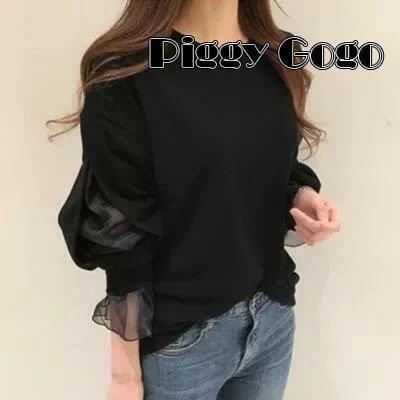 上身 - トップス レディース Tシャツ チュール 七分袖 おしゃれ 可愛い ボリューム袖 かっこいい パフスリーブ こなれ感 透け感 クルーネック フェミニン シ
