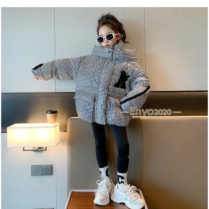 中綿コート 子供服 ダウン キッズ チェック柄 ダウンコート 女の子 アウター 中綿 防寒 保温 秋冬 通学 通園 可愛い 暖かい 120-170cm 3