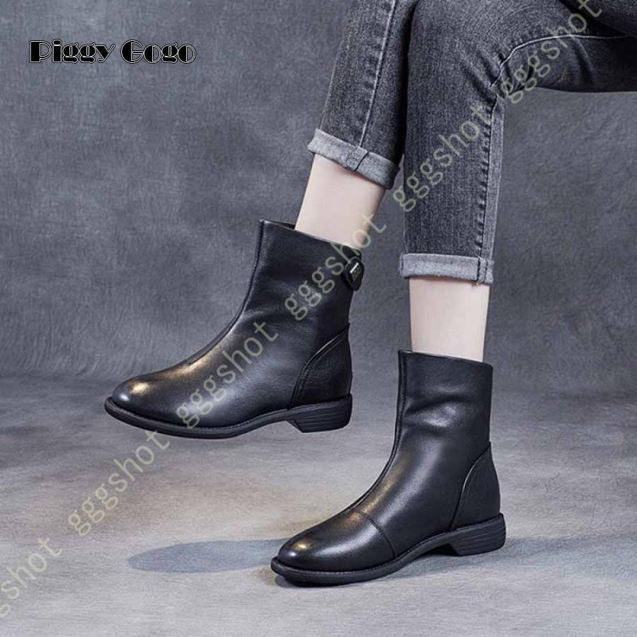 ブーツ レディース 本革 ショートブーツ 黒 茶色 フラット 大きいサイズ 小さいサイズ 歩きやすい セン..