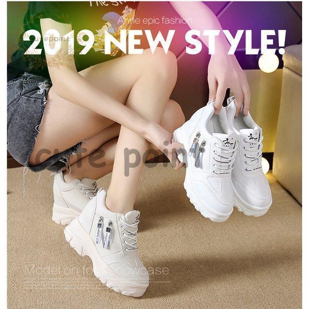 スニーカー レディース インヒール 靴 シークレットシューズ スリッポン ショートブーツ 厚底 8cm PU ..