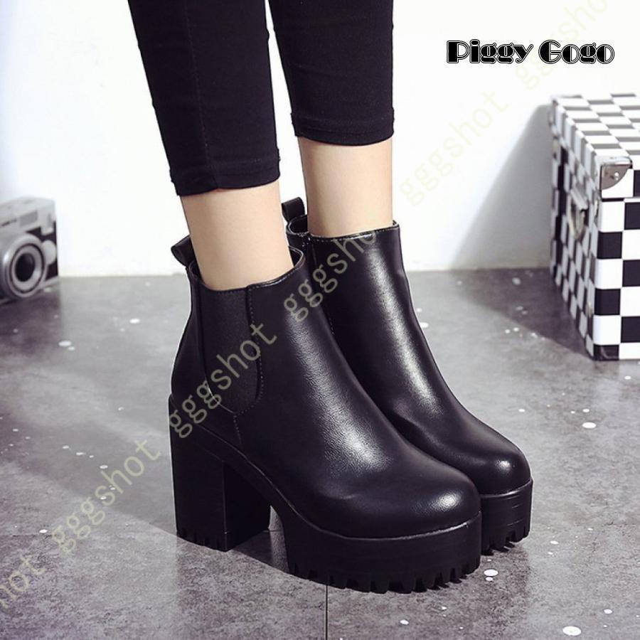 厚底 ショートブーツ レディース 10cmヒール ブーツ おしゃれ 厚底ブーツ 秋冬 チャンキーヒール 歩き..