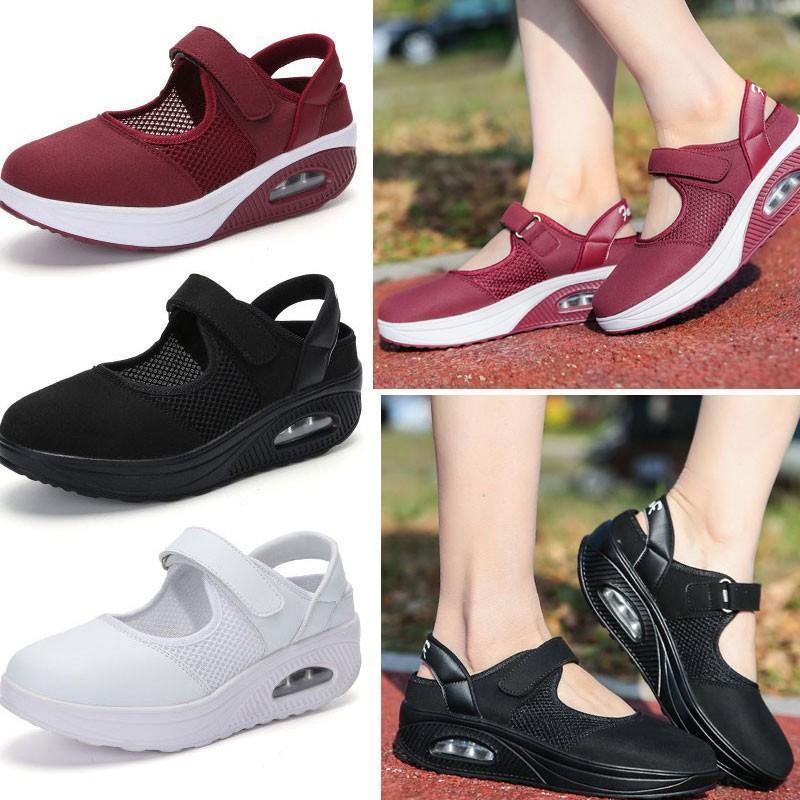 ウォーキングシューズ スリッポン レディース ストラップ靴 軽量 厚底スニーカー マジックテープ エア..