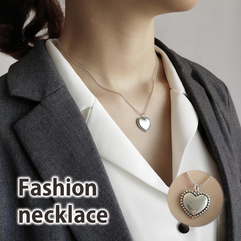 ネックレス 首飾り シルバー925 アクセサリー レディース ボールチェーン 鎖 ハート型 フェイクストーン アンティーク調 シルバーカラー シンプル