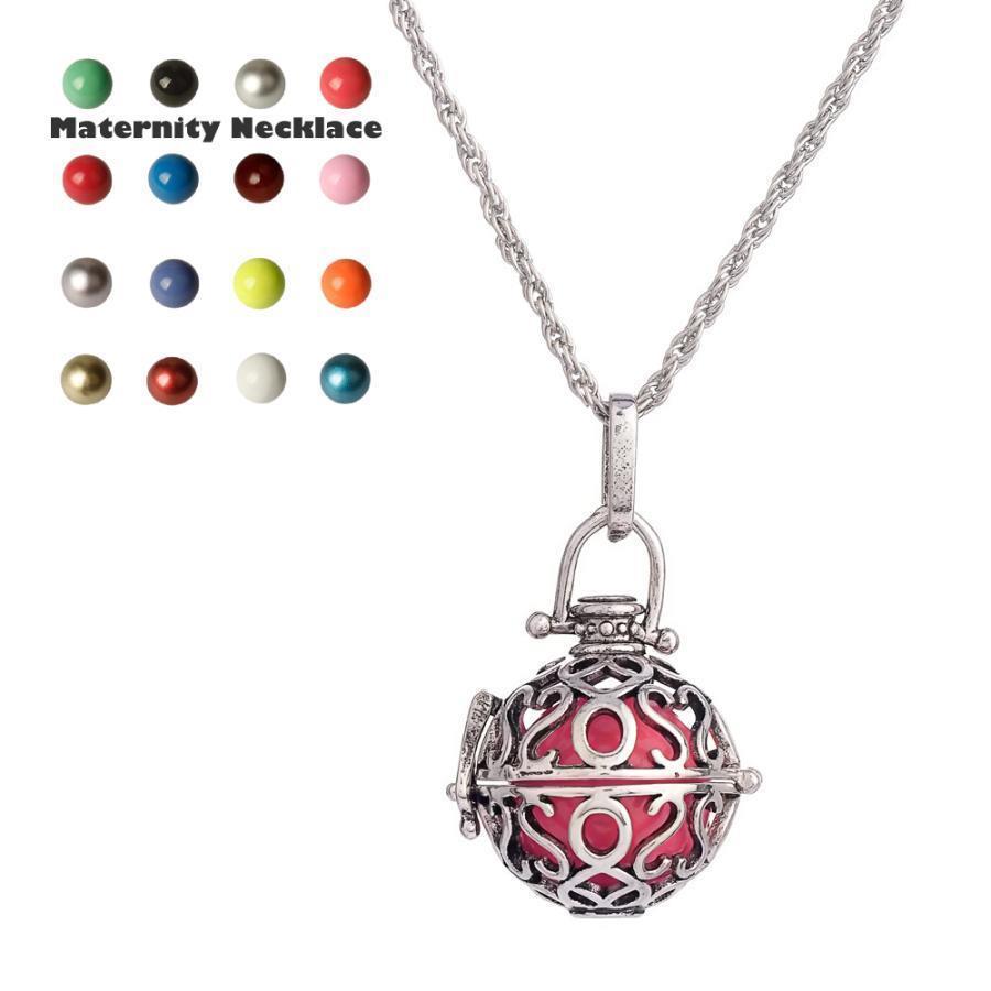 ネックレス ペンダント 鈴入り マタニティアクセサリー ロングネックレス シルバーカラー 丸型 アンティーク調 音色 胎教 妊娠 懐妊 お祝い プレゼ
