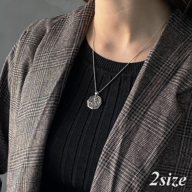 ネックレス ペンダント プレート ボールチェーン 六角形 多角形 ヴィンテージ アンティーク 個性的 アクセサリー レディース モチーフ シンプル お