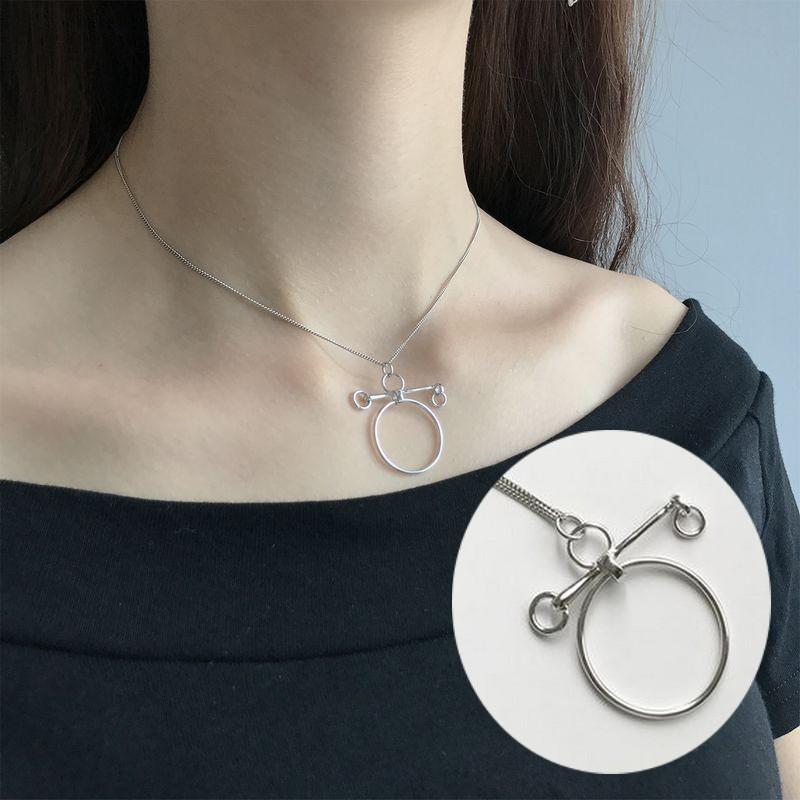ネックレス ペンダント レディース アクセサリー 喜平チェーン アジャスターチェーン 調節可能 リング スティック シルバー925 幾何学的 可愛い