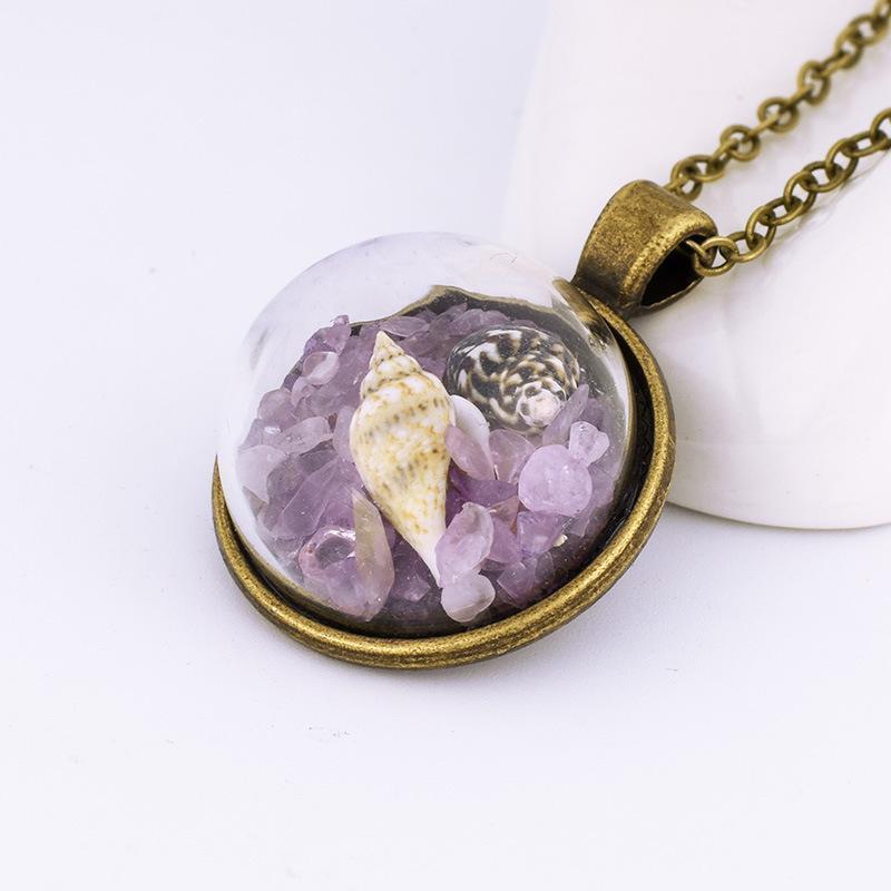 ネックレス ペンダント レディース アクセサリー チェーン アンティーク調 レトロ調 ガラスドーム 貝殻 石 ストーン おしゃれ 可愛い かわいい 女