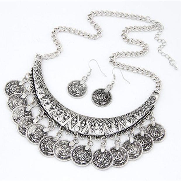 ネックレス ピアス セット アンティーク調 チェーン ペンダント フックピアス ゴールドカラー シルバーカラー レディース アクセサリー ジュエリー