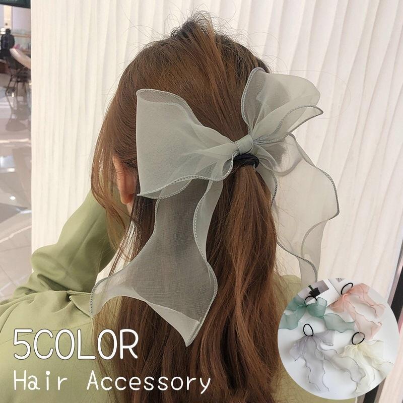 ヘアゴム レディース ヘアアクセサリー リボン シアー ビッグ シンプル 無地 大きめ 大ぶり かわいい ..