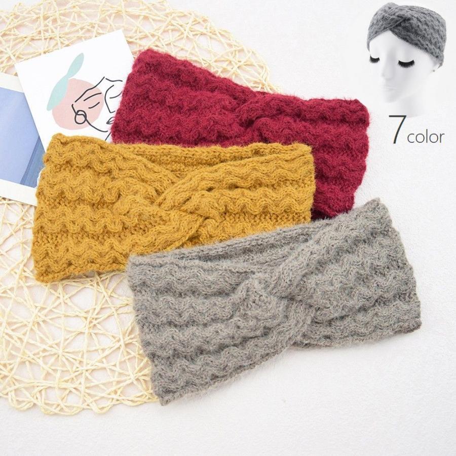 ヘアバンド レディース 女性用 ヘアアクセサリー ターバン ニット 幅広 ツイスト クロス 無地 ふわふわ..
