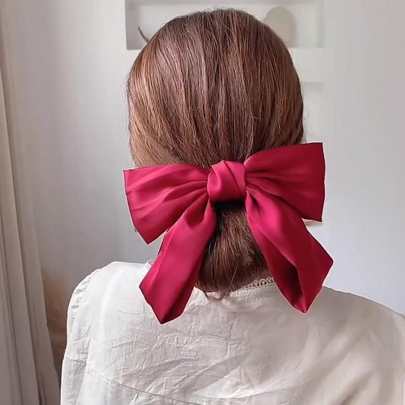 harmony17のバレッタ ヘアクリップ 髪留め レディース 女性 婦人用 子供用 ヘアアクセサリー サテン調 リボン 蝶結び 光沢 上品 エレガント 大きめ 大ぶり｜アングル3