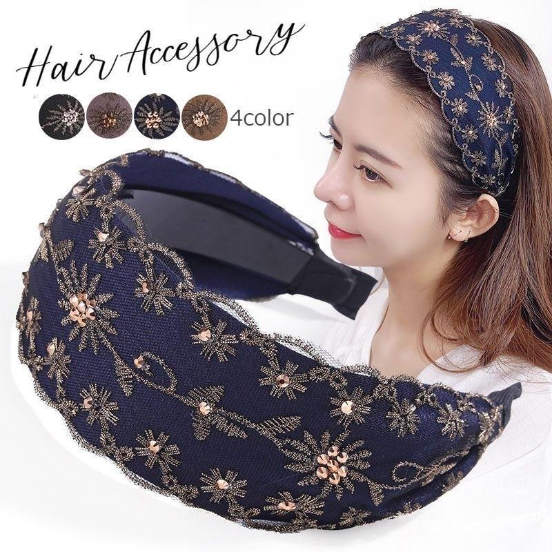 カチューシャ ワイド 幅広 レディース ヘアアクセサリー ヘッドアクセサリー 髪飾り 刺繍 レース ナチ..