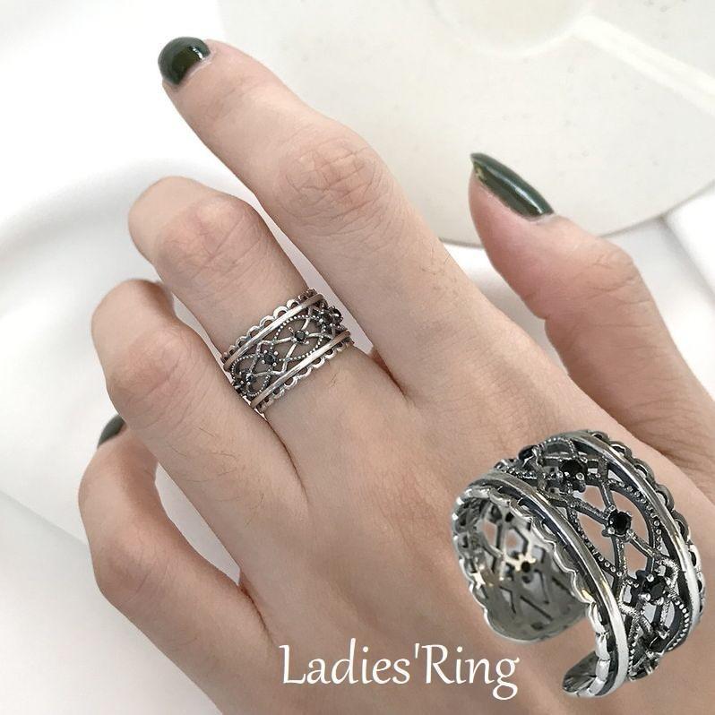 指輪 オープンリング レディース 女性用 アクセサリー シルバー925 アンティーク調 ヴィンテージ風 シルバーカラー 上品 カジュアル ワイルド か