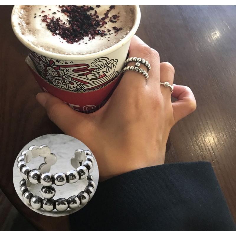 指輪 リング フリーサイズ アクセサリー レディース オープンリング シルバー925 ボール 球 H アンティーク風 レトロ 女性用 おしゃれ シンプ