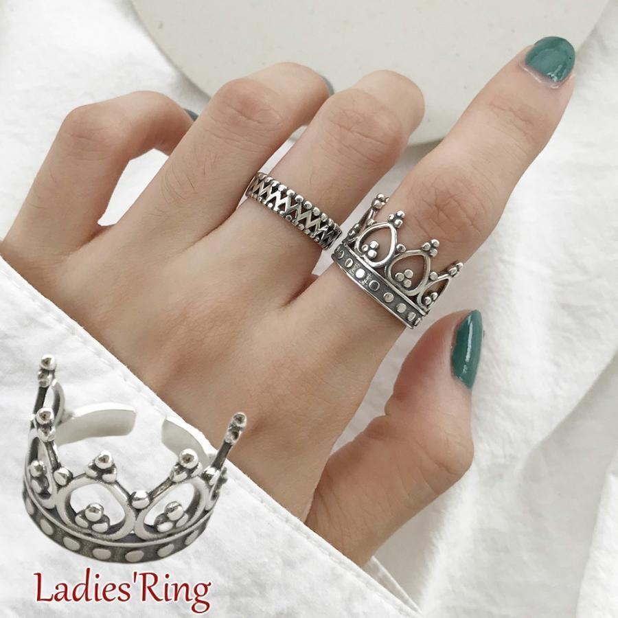 オープンリング リング 指輪 レディース 女性 アクセサリー シルバー925 王冠 クラウン アンティーク調 クール 大人女子 カジュアル シルバーカ