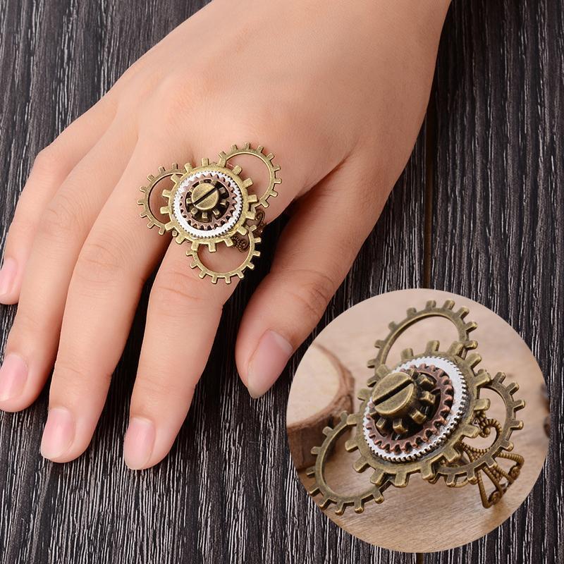 指輪 リング レディース アクセサリー スチームパンク風 ギア 歯車 ネジ レトロ調 アンティーク風 メカニカル 大ぶり ごつめ おしゃれ かっこいい