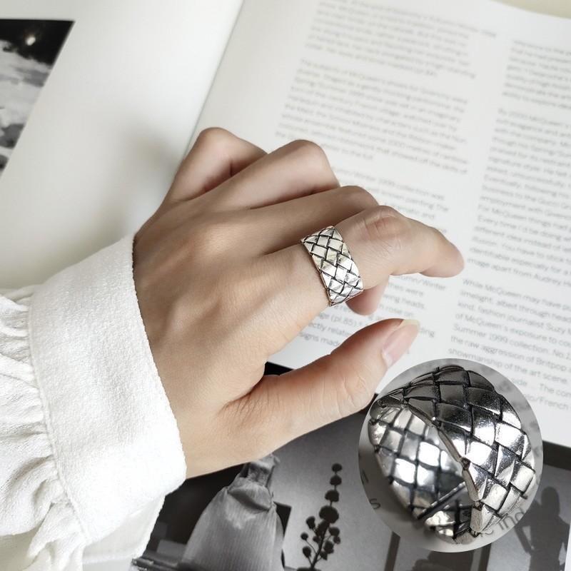 指輪 リング フリーサイズ アクセサリー レディース 女性用 オープンリング シルバー925 幅広 編み込み アンティーク風 レトロ 存在感 シンプル