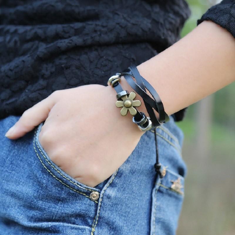 ブレスレット レディース フラワー 花 レディースアクセサリー おしゃれ かわいい カジュアル ブラック 2重 2連