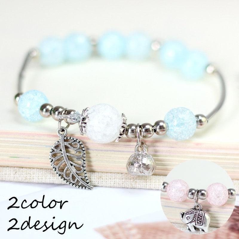 ブレスレット レディース アクセサリー リーフモチーフ ゾウ 象 アニマル パステルカラー クラックビー..