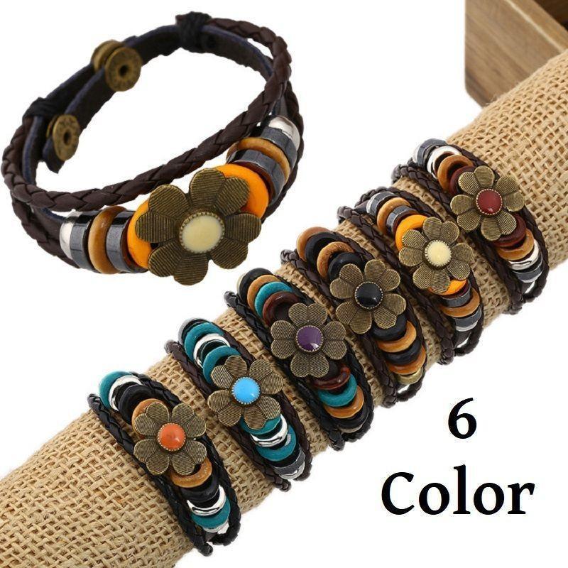 ブレスレット レディース フラワー 花 レディースアクセサリー おしゃれ かわいい ブラウン 3連 レッド イエロー